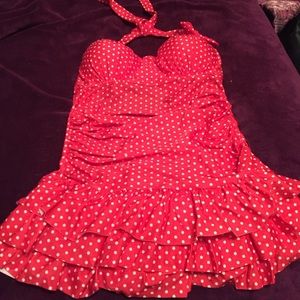 Red polka dot swim suit